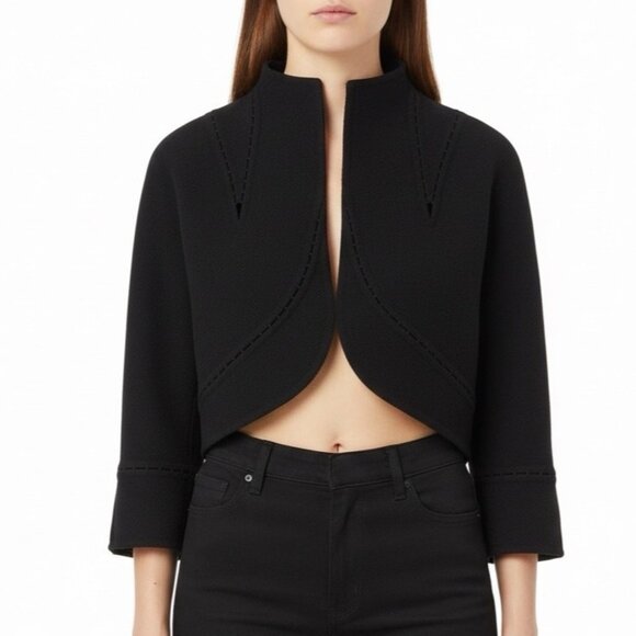 Chado Ralph Rucci Black Short Cropped Bolero Jacket Women Open Front